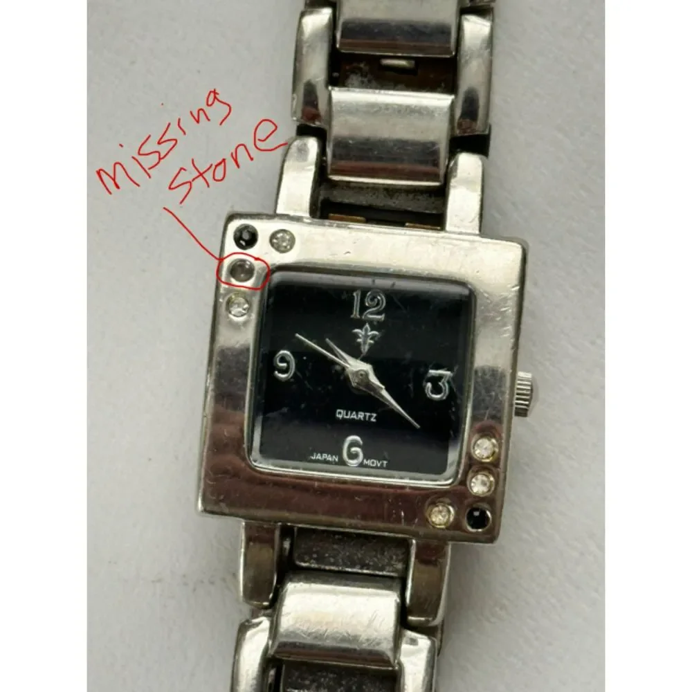 Vintage 90s Square Face Quartz Wristwatch with Chain link Band